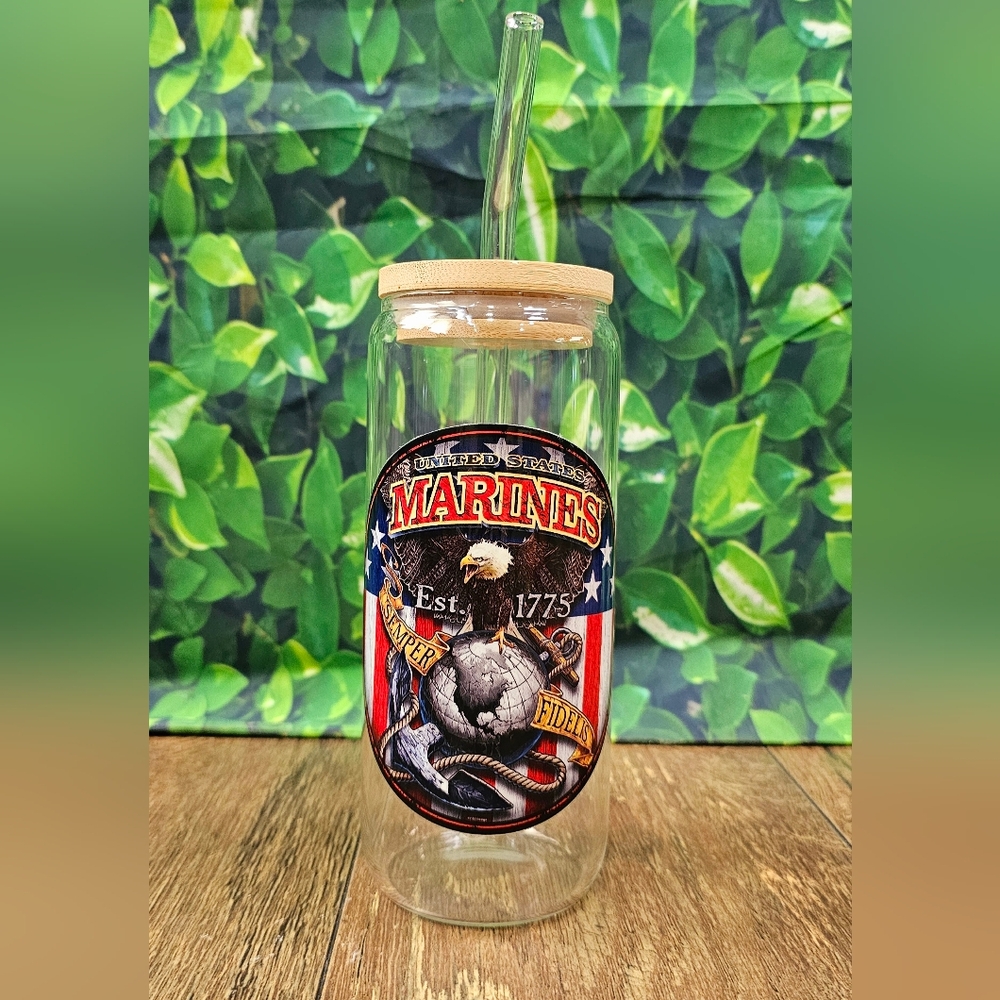 United States Marines Glass Tumbler